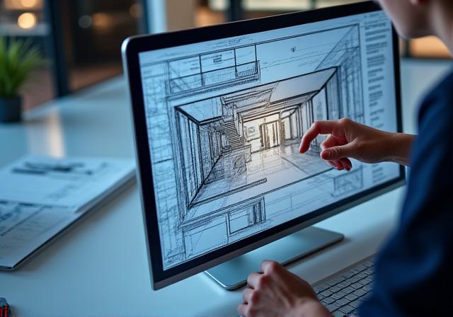 CADソフトウェアで作成された店舗の3D設計図